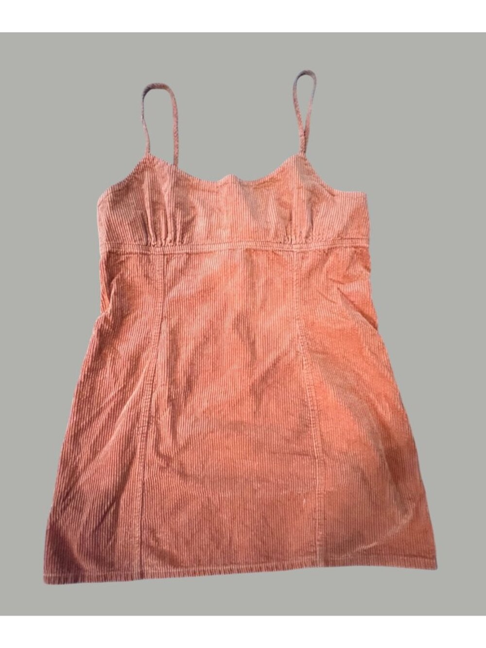 Orange Corduroy Mini Dress With Adjustable Straps Lightweight Fabric And Elastic
